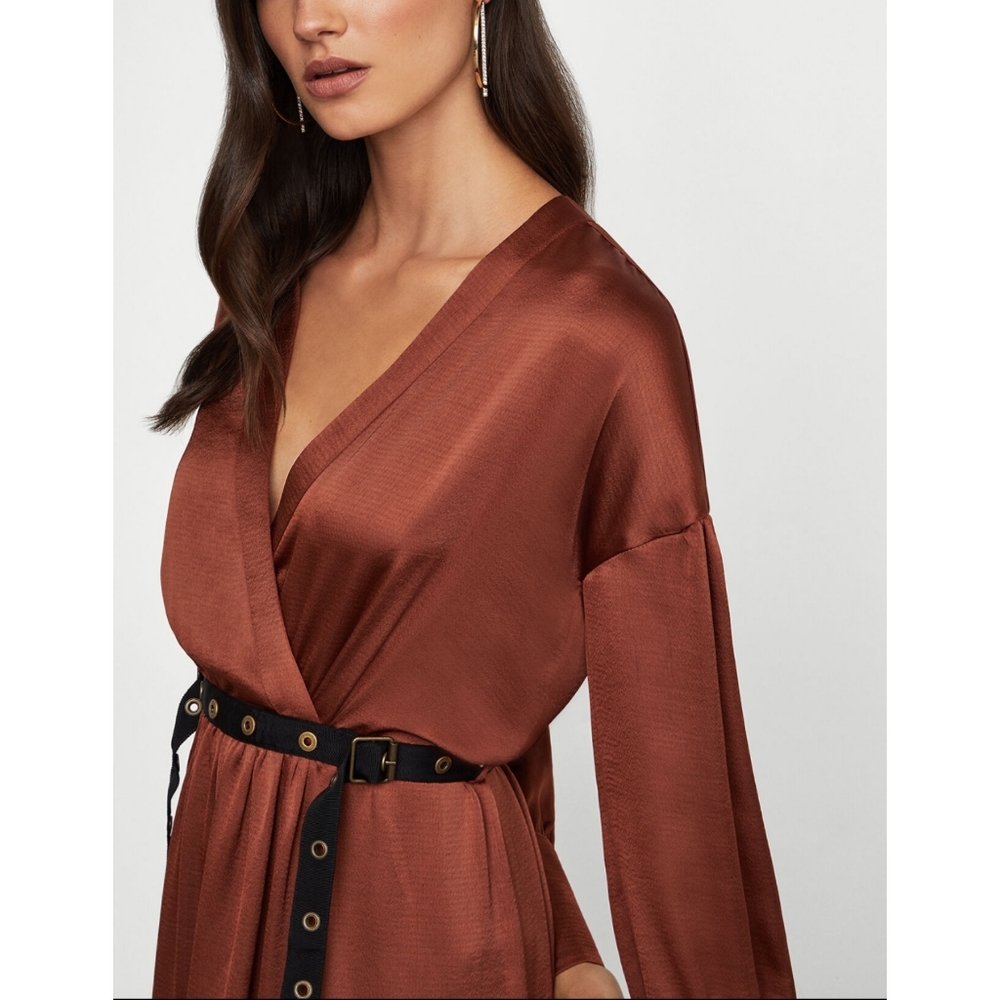 🔥Bcbgmaxazaria Bronze Midi Grommet Belt Dr - Picture 6 of 8